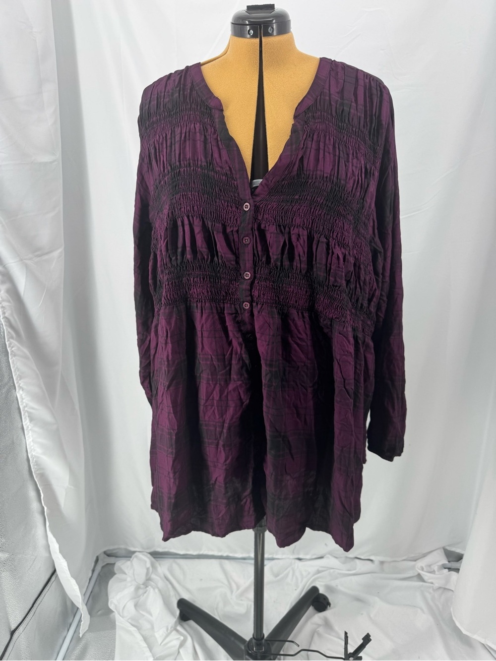 torrid Deep Plum Smocked Button-Front Tunic 0357